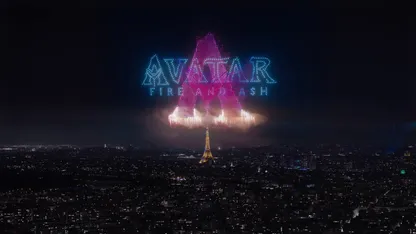 An image of the Eiffel Tower with the words "Avatar" and "Fire and Ash" in lights