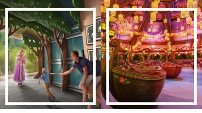 Two pictures of the interior of the new Disney Princess themed hotel