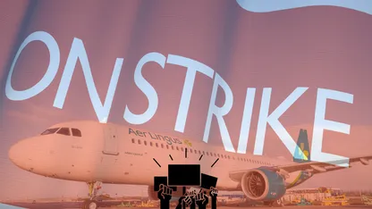 Aer Lingus airplane with ON STRIKE written on it