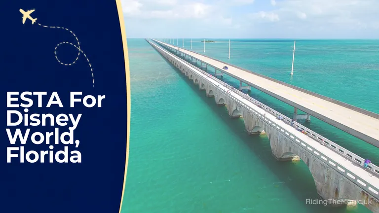 ESTA for Disney World, Florida with an aerial view of a bridge over turquoise water