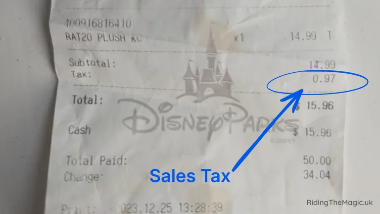 Receipt showing tax amount 0.97 circled and labelled “Sales Tax”