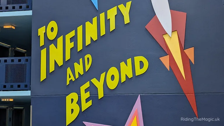 “To Infinity and Beyond” sign with lightning bolt artwork