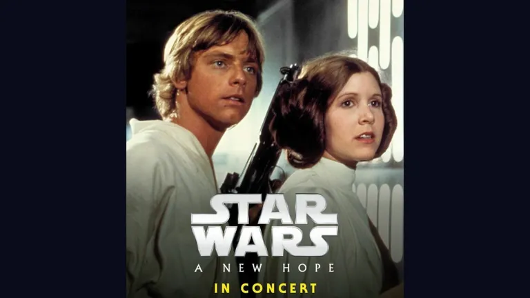 Star Wars: A New Hope in Concert poster featuring Luke Skywalker and Princess Leia.