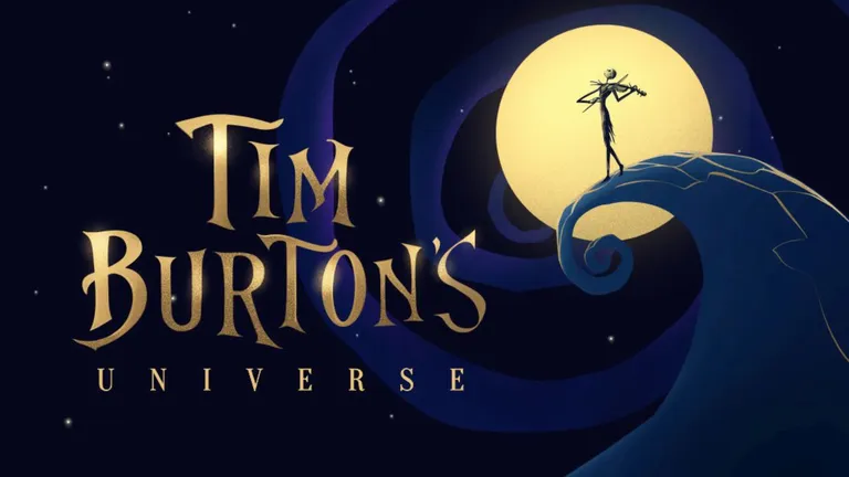 Tim Burton’s Universe logo with a silhouetted figure against a full moon.