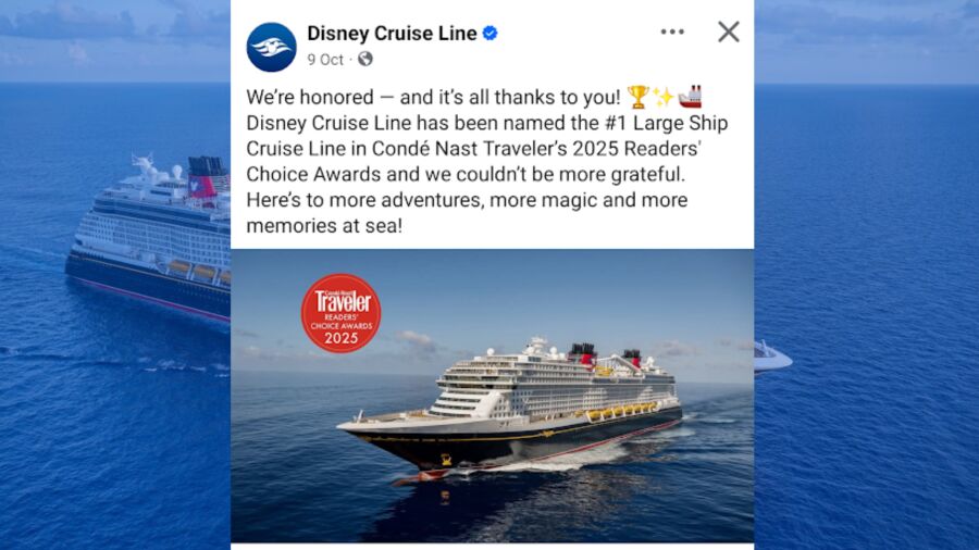 Disney Cruise Line wins Conde Nast Traveler's 2025 Readers' Choice Awards for #1 Large Ship Cruise Line