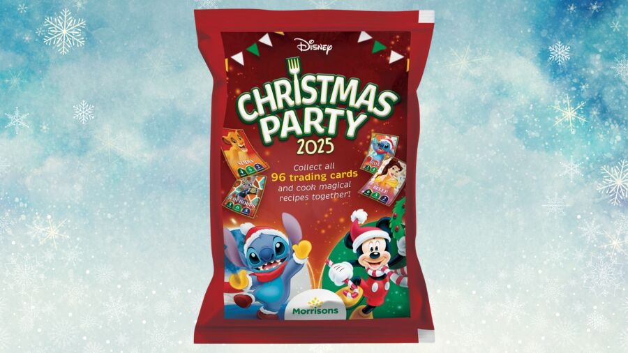 A red bag of Christmas Party 2025 with Disney characters on it