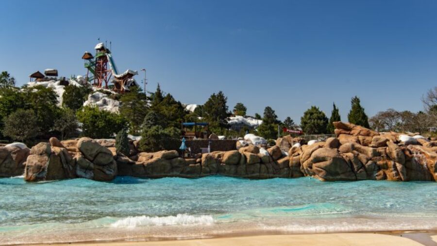 Blizzard Beach at Disney's Typhoon Lagoon Water Park with a water slide in the background