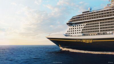 Disney Cruise Line's new ship, the Disney Believe, sails on the ocean