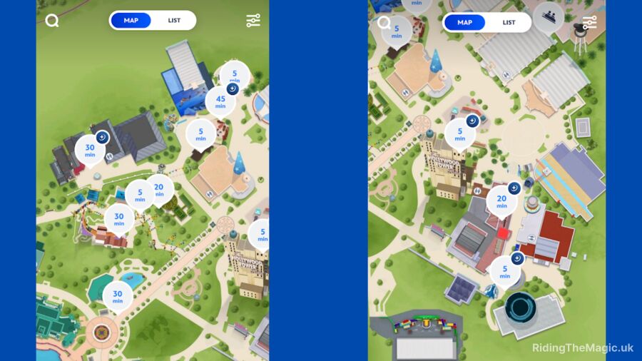A map of Disney World showing attractions and how far they are from each other
