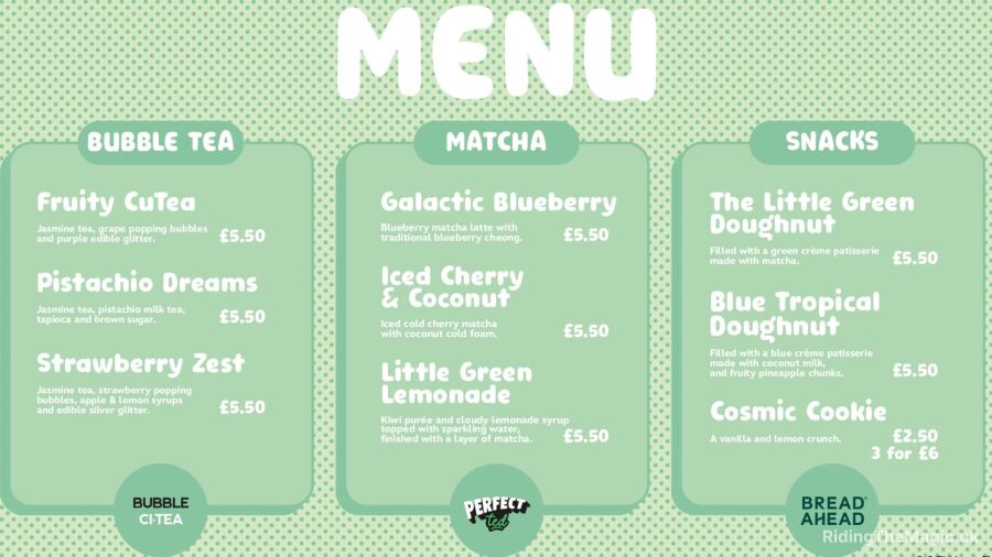 Menu for Bubble Tea, Matcha, Snacks, and Bread Ahead