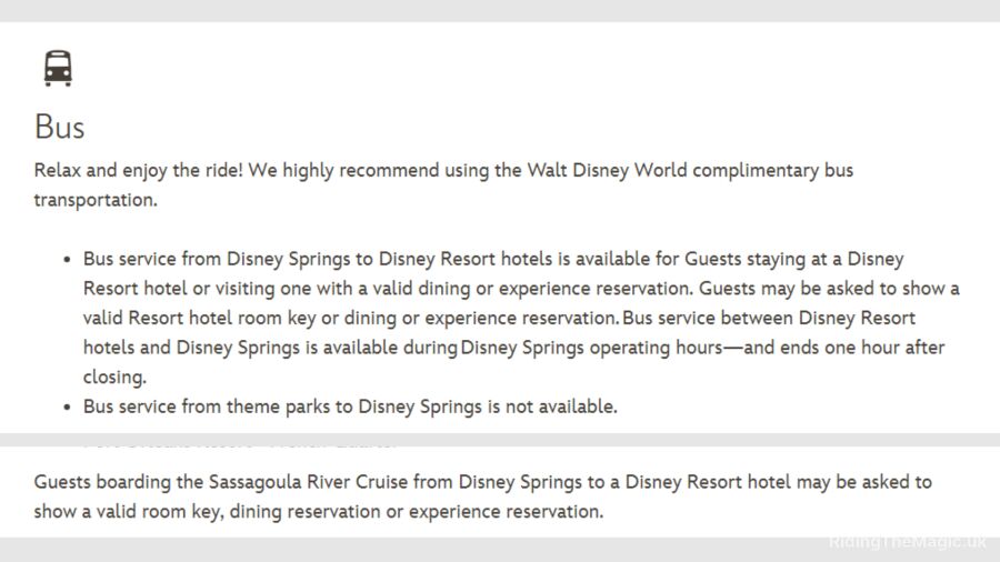 Bus transportation information for Walt Disney World