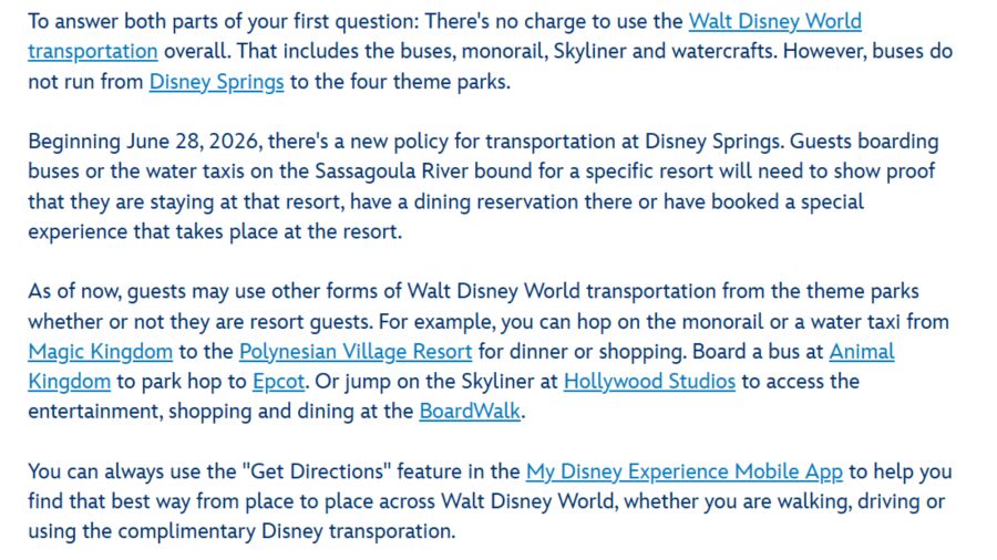 Walt Disney World transportation information