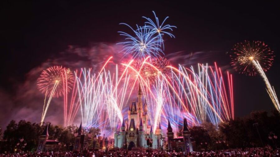 Fireworks over the Cinderella Castle at Walt Disney World in Florida