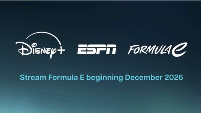 Disney+ ESPN Formula E logo on a blue background