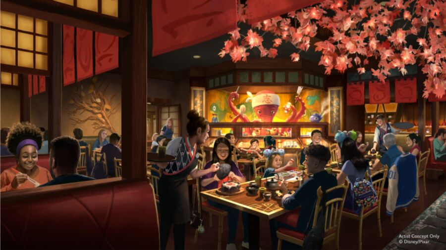 An artist's concept of a restaurant in the Pixar Pier at Disney World