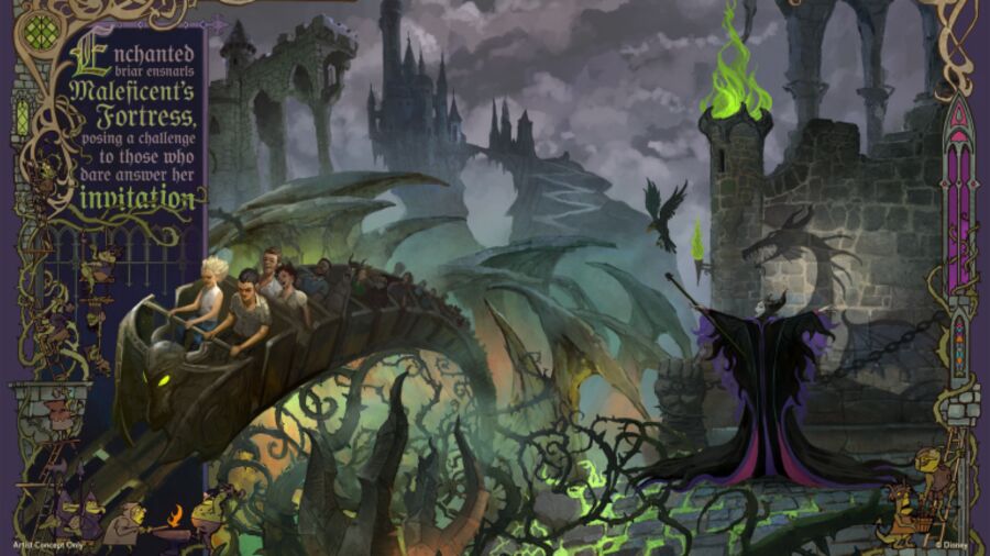 An artist's concept of the new ride at Disney World, Maleficent's Fortress