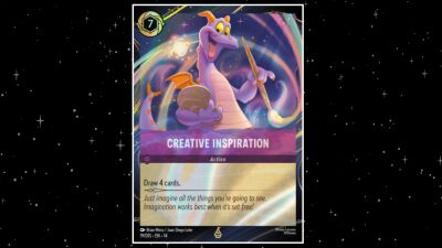 Creative Inspiration card from the Disney Lorcana set with a purple dragon holding a paintbrush