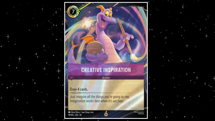 Creative Inspiration card from the Disney Lorcana set with a purple dragon holding a paintbrush