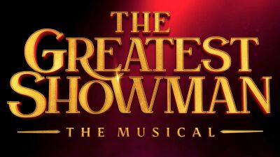 The Greatest Showman The Musical logo on a red background