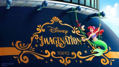 Disney Imagination cruise ship logo with Ariel swinging from a rope