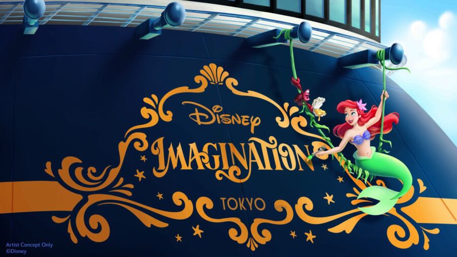 Disney Imagination cruise ship logo with Ariel swinging from a rope