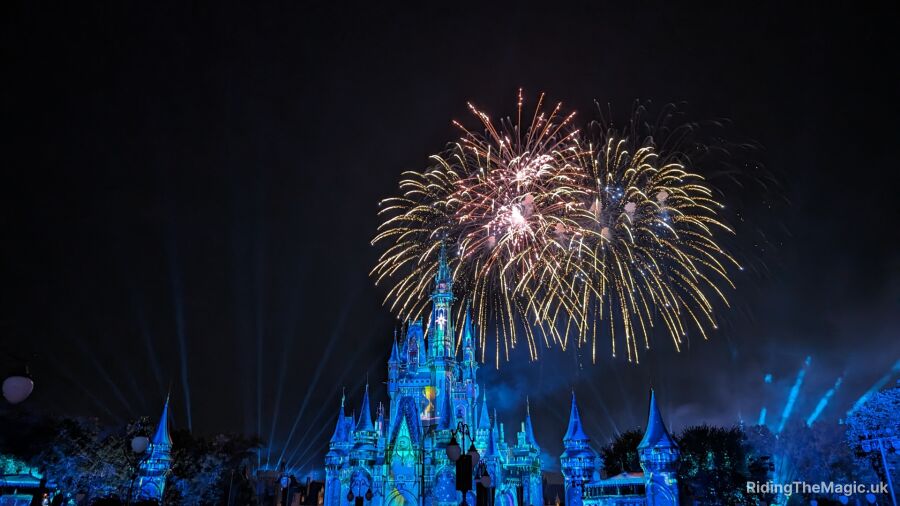 Fireworks explode above Cinderella's Castle at Walt Disney World in Florida