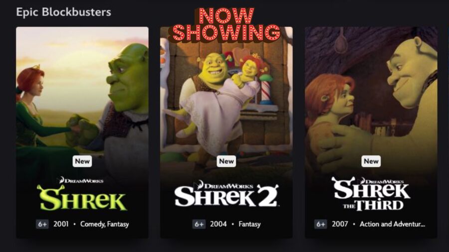 Three Shrek movies are shown on the screen